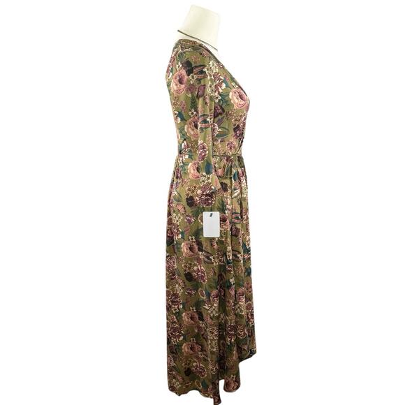 Mia Joy Floral Wrap Midi Dress | Green Boho V-Neck Feminine Dainty | Sz 10 | NWT - Picture 5 of 15